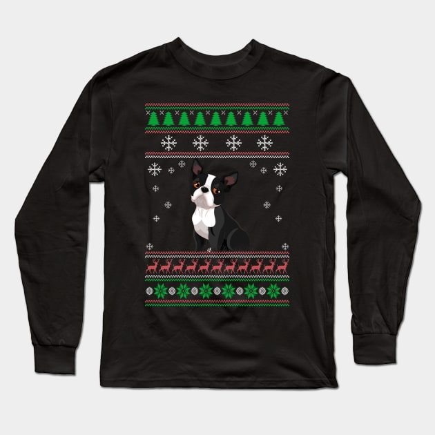 Cute Boston Terrier Dog Lover Ugly Christmas Sweater For Women And Men Funny Gifts Long Sleeve T-Shirt by uglygiftideas